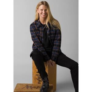 NWT Prana Womens 100% Organic Cotton Golden Canyon Flannel Rich Sapphire Medium